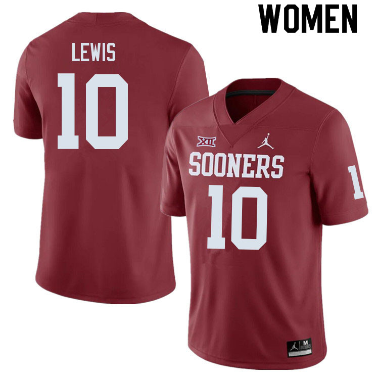 Women #10 Kip Lewis Oklahoma Sooners College Football Jerseys Sale-Crimson